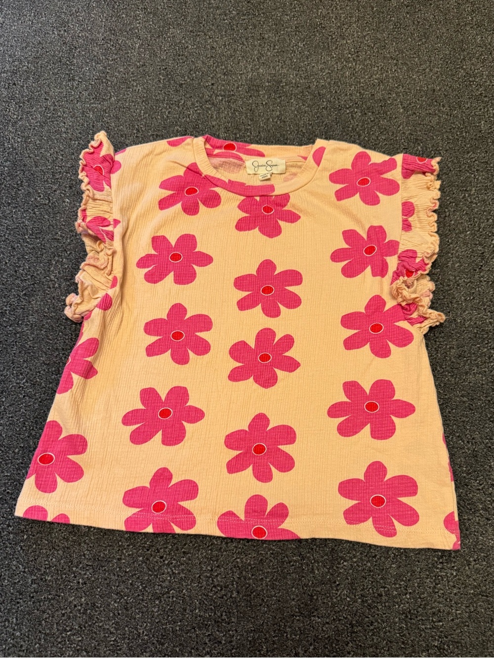 Jessica Simpson Girls Pink Floral Flutter Sleeve Ruffle Top Size 6